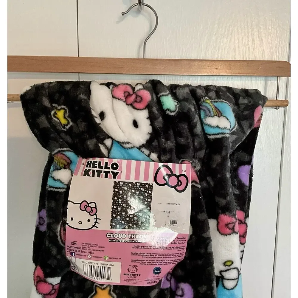 Sanrio Hello Kitty Black Rainbow Cloud Throw - 60 x 70in - NWT